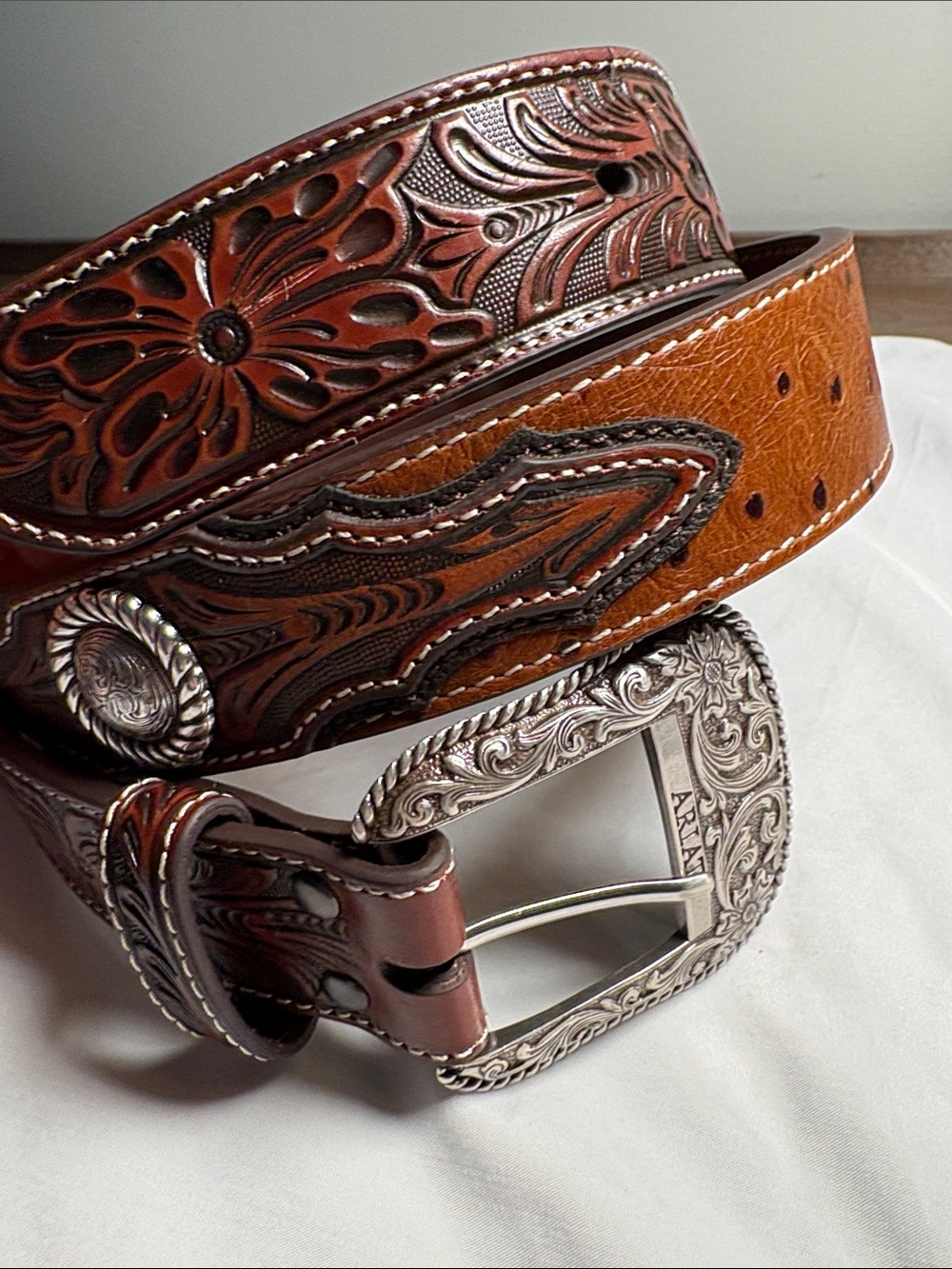 Ariat Vintage New w/o Tags 2007 Limited Edition Embossed Leather Belt 38